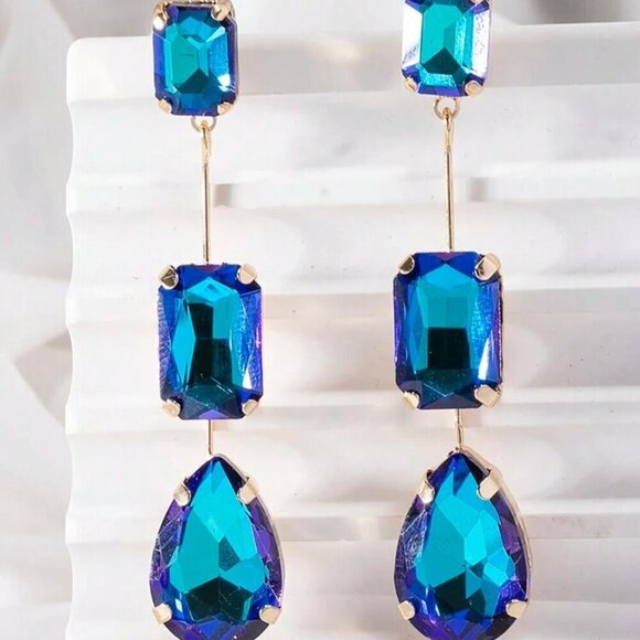 Elegant Blue and Gold Drop Earrings - Picture 1 of 1